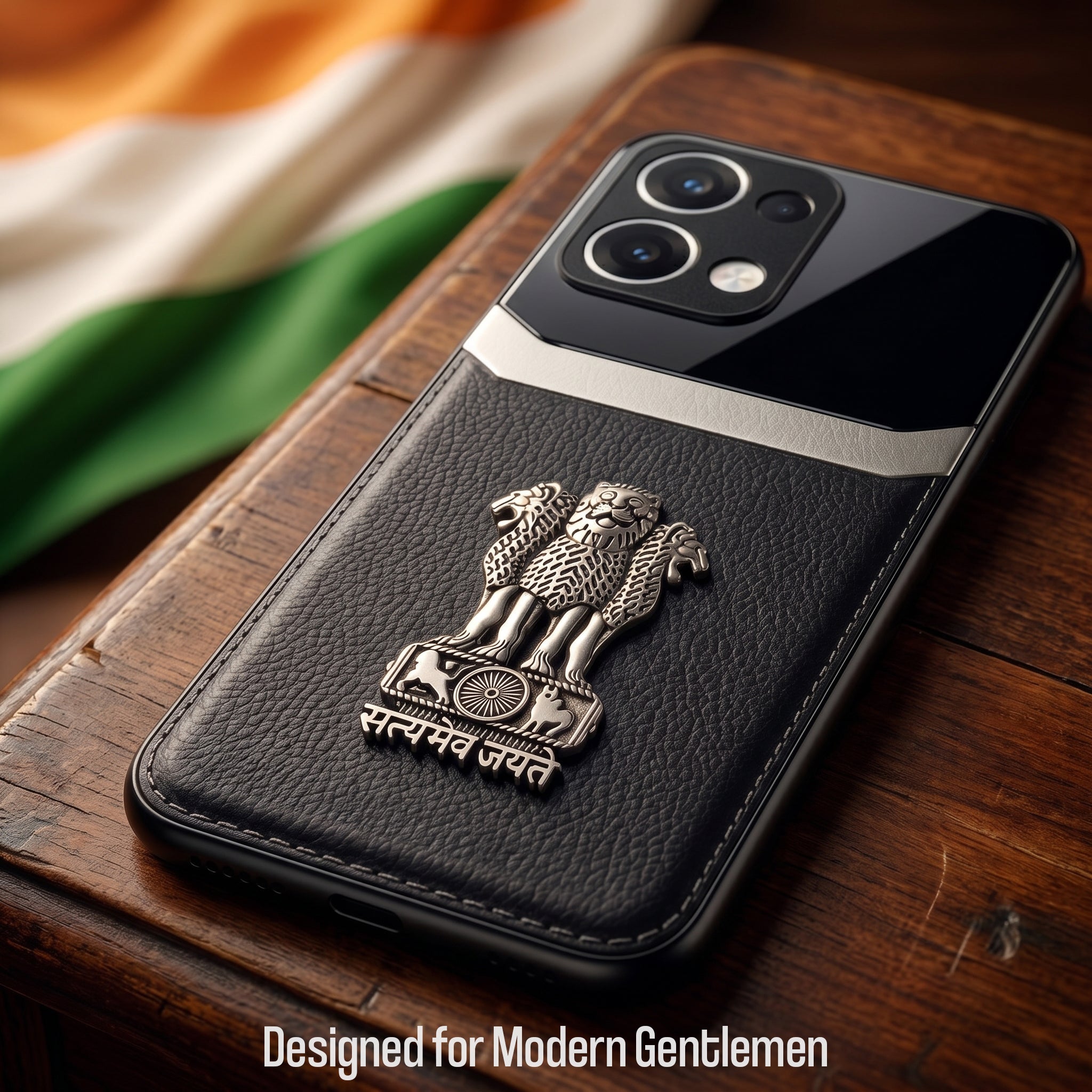 Oppo Reno 13 5G Satyamev Jayate 3D Metal Leather Back Case