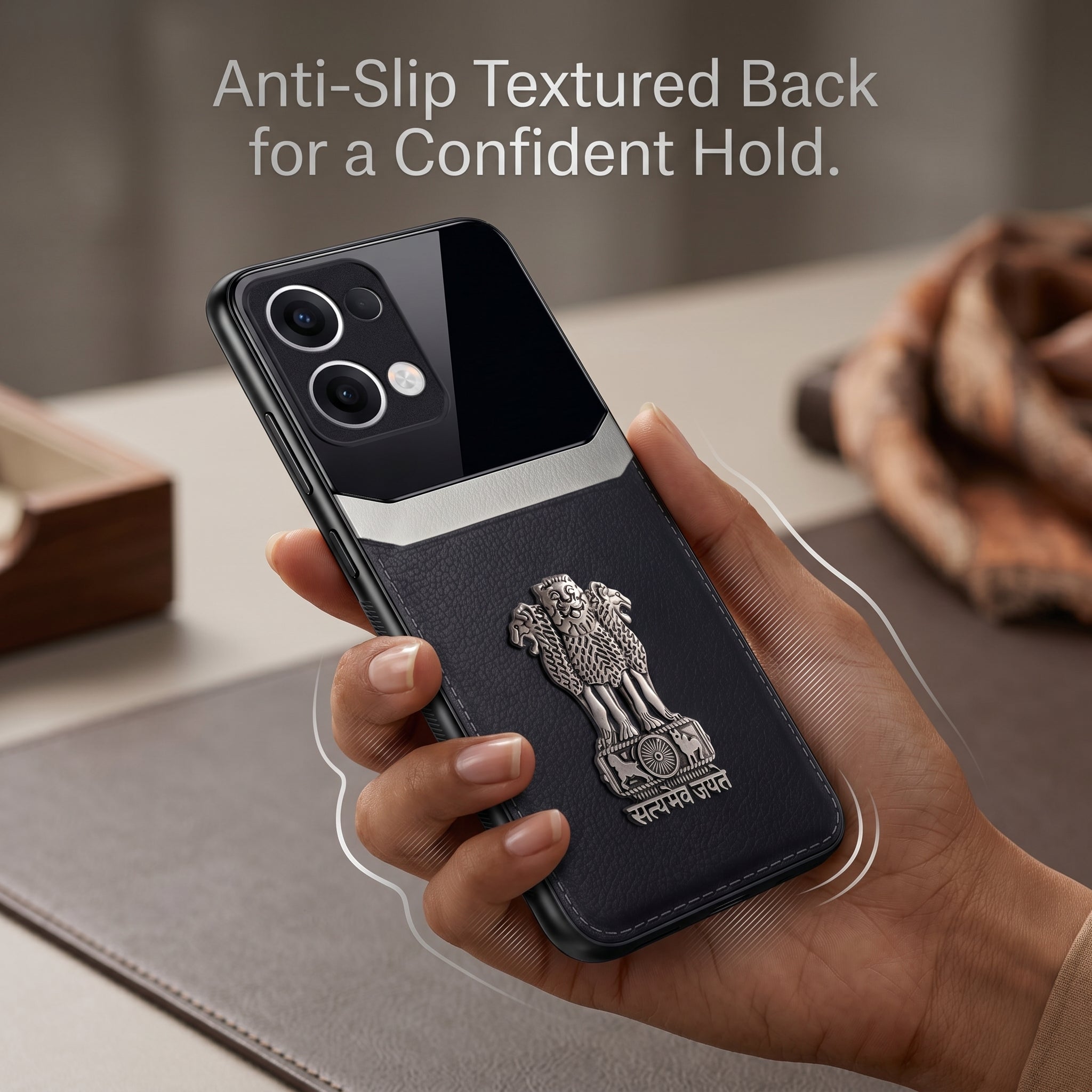 Oppo Reno 13 5G Satyamev Jayate 3D Metal Leather Back Case