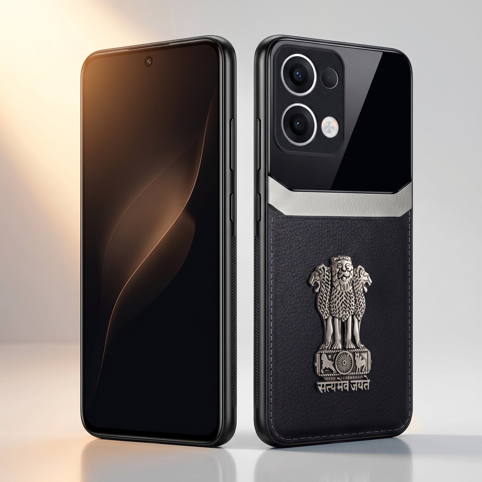 Oppo Reno 13 5G Satyamev Jayate 3D Metal Leather Back Case