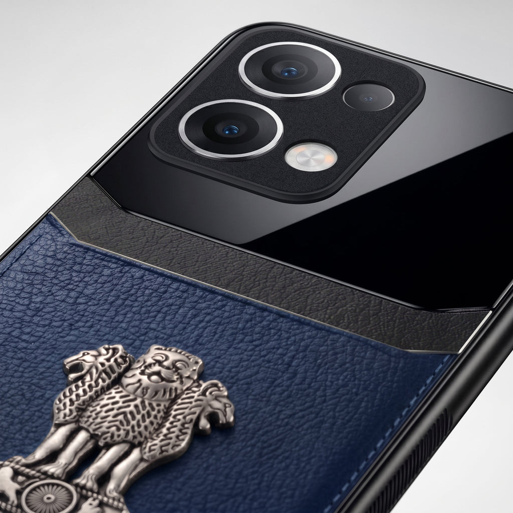 Oppo Reno 13 5G Satyamev Jayate 3D Metal Leather Back Case