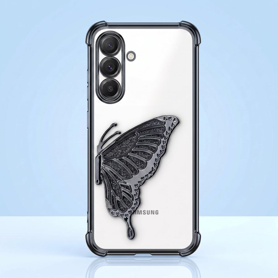 Samsung Galaxy A16 5G Premium Butterfly Glitter Stand Transparent Shockproof Airbag Phone Case