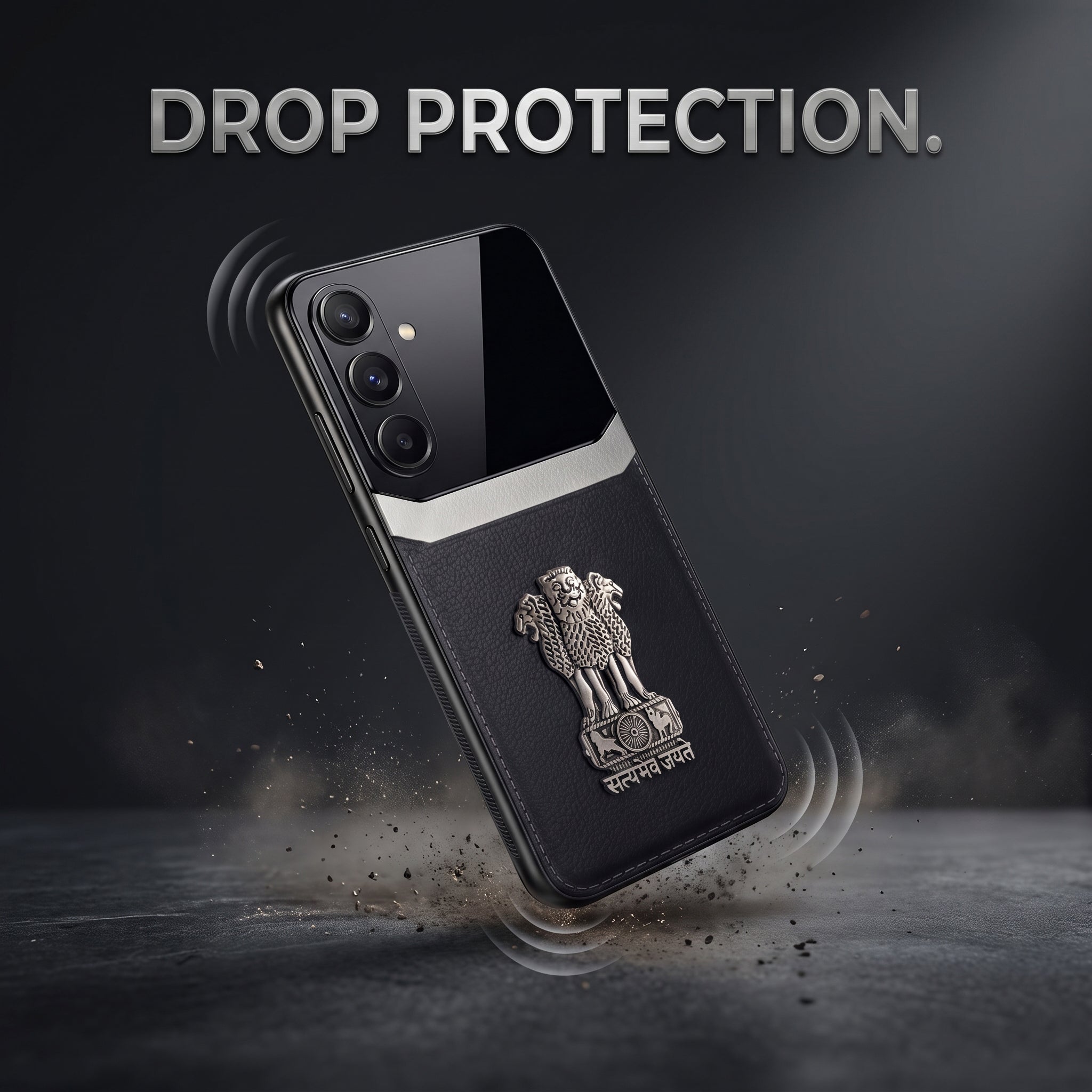 Samsung Galaxy M56 5G Satyamev Jayate 3D Metal Leather Back Case