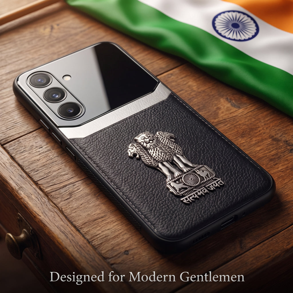 Samsung Galaxy A56 5G Satyamev Jayate 3D Metal Leather Back Case