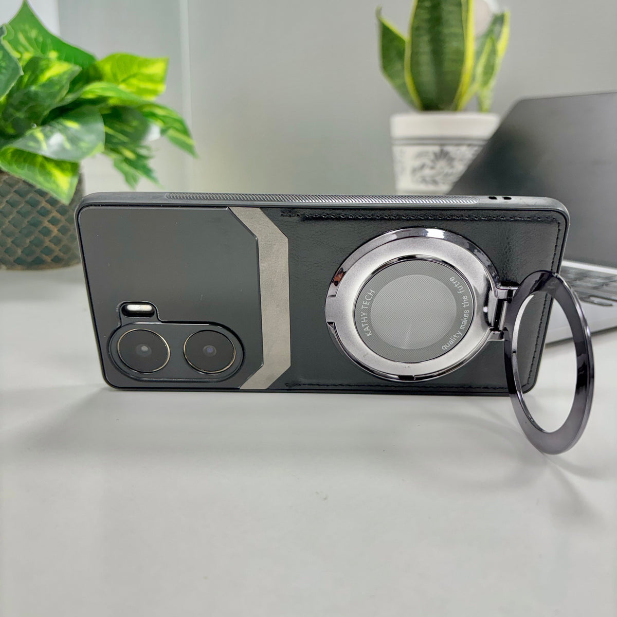 Vivo V29e 5G Original Luxury Leather Lens Magnifier Ring Stand Case