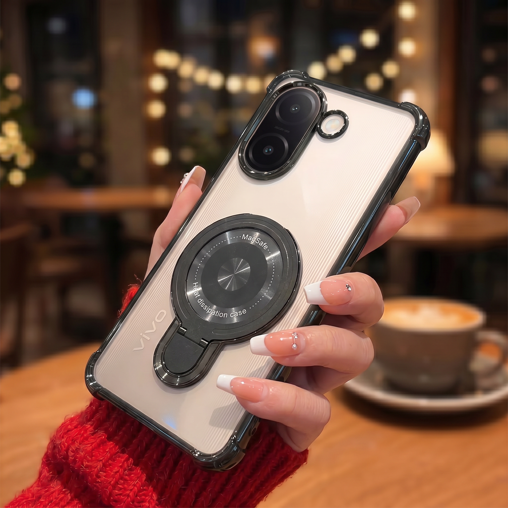Vivo V60e 5G Luxury Four Corner Invincible Bracket Ring Stand Case