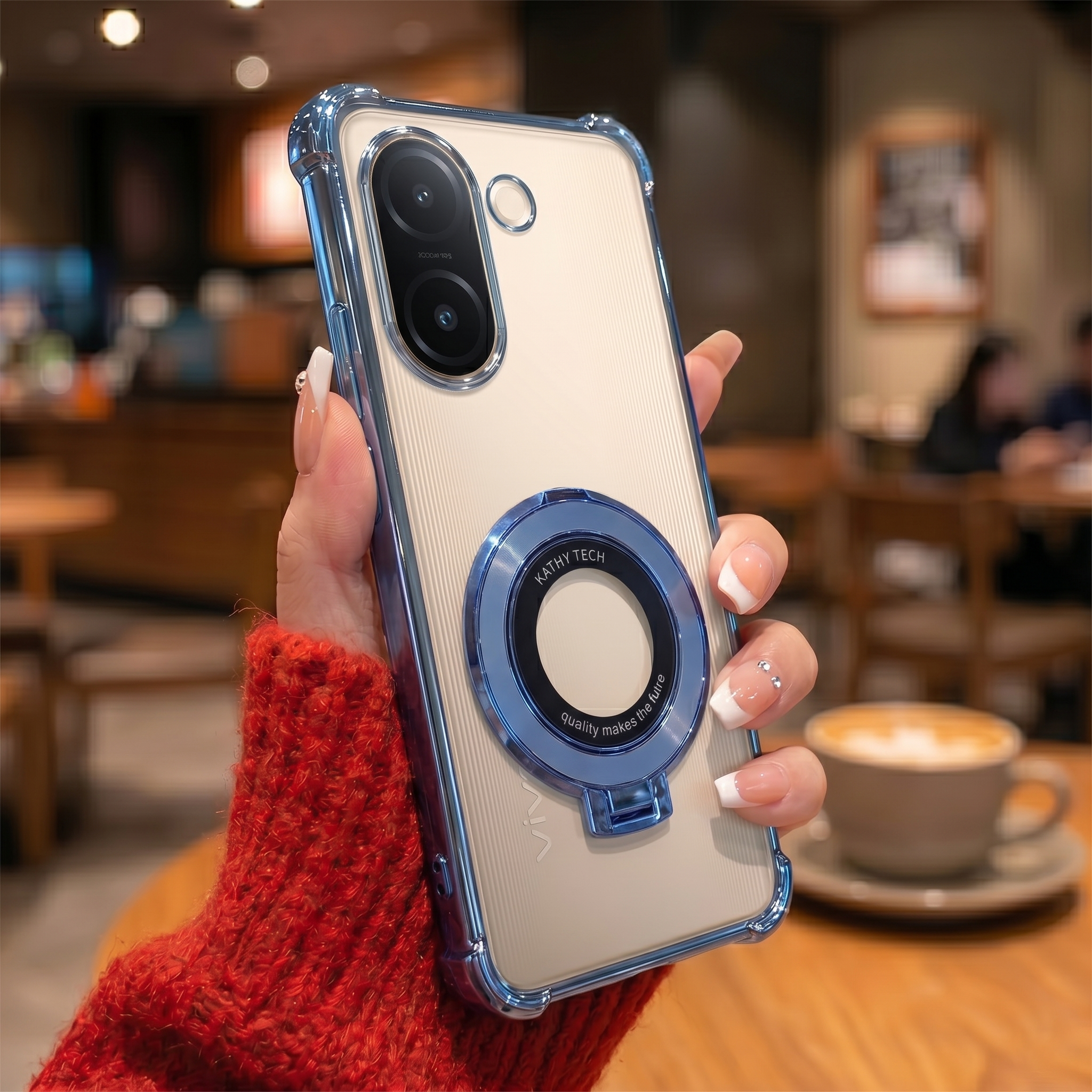 Vivo V60e 5G Original Luxury Magnifier Ring Stand Shockproof Airbags Corner Case