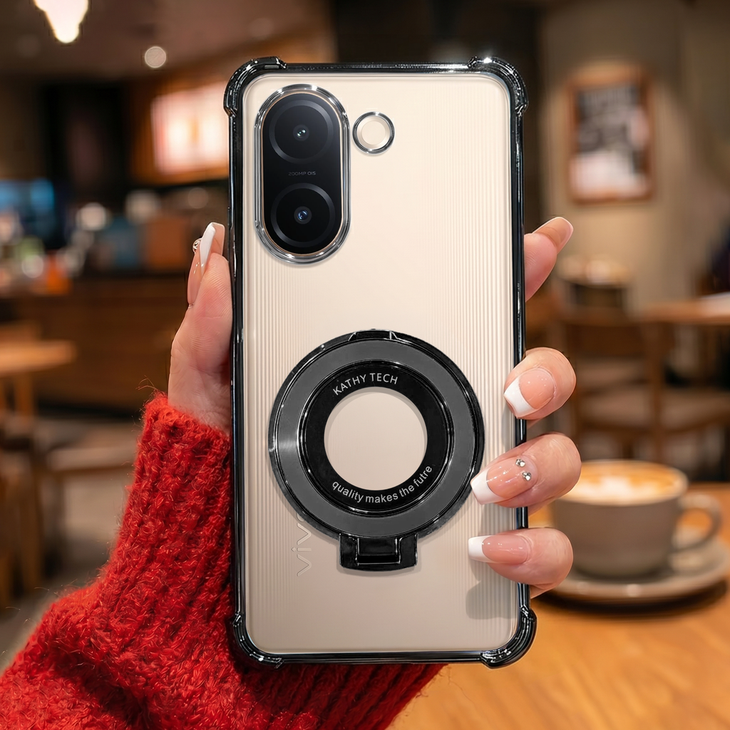 Vivo V60e 5G Original Luxury Magnifier Ring Stand Shockproof Airbags Corner Case