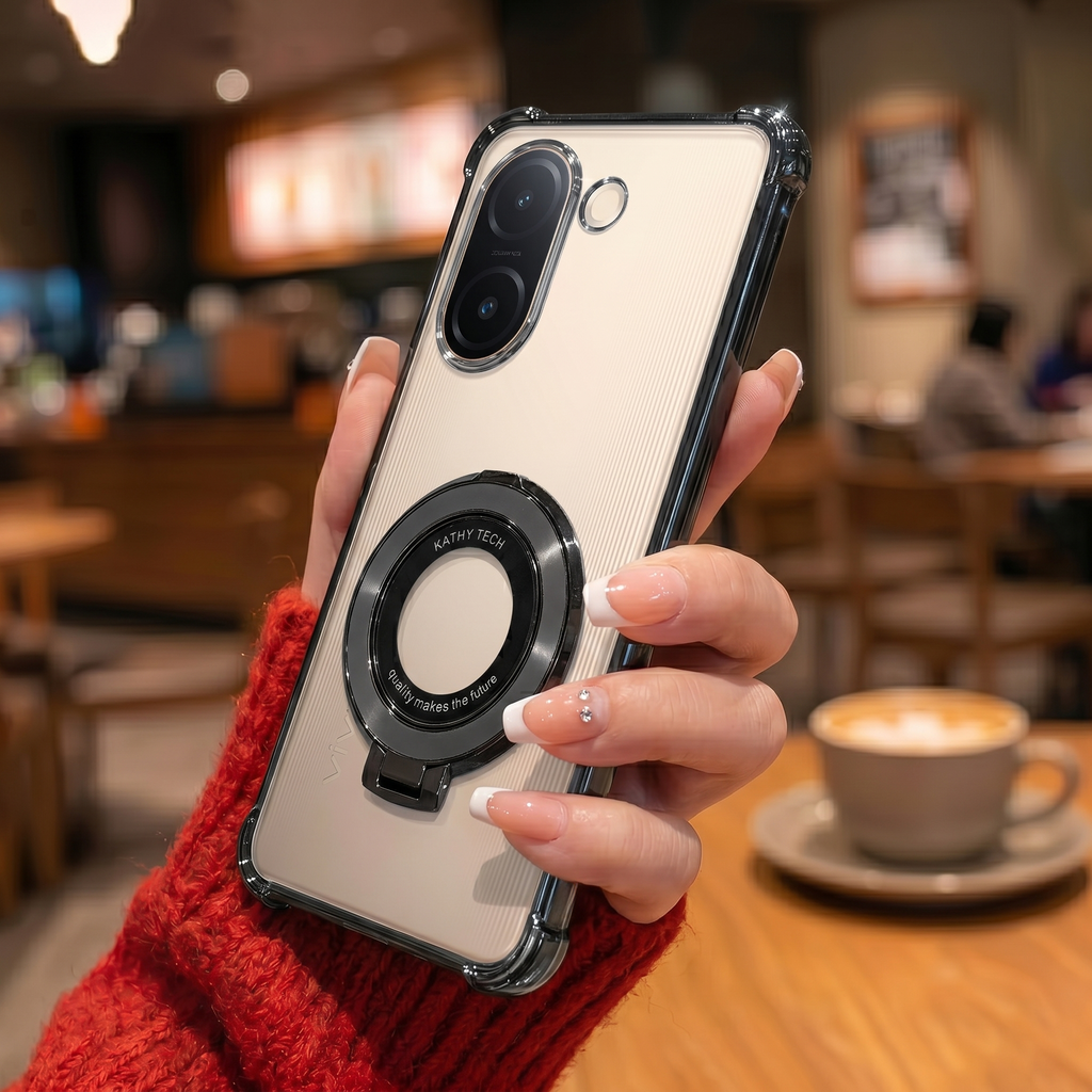 Vivo V60e 5G Original Luxury Magnifier Ring Stand Shockproof Airbags Corner Case