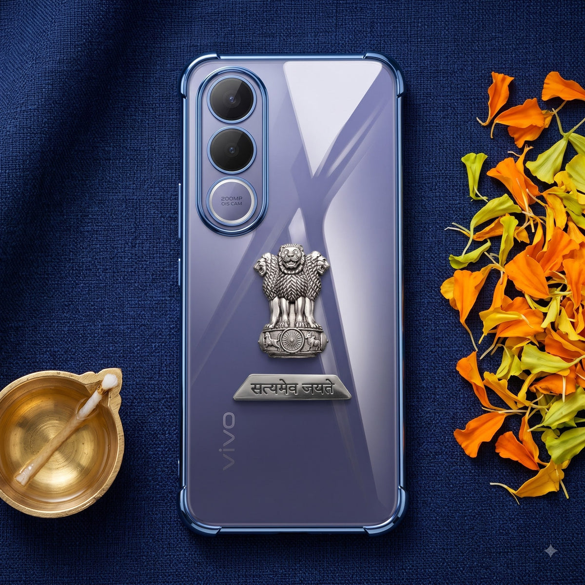 Vivo V70 FE 5G Satyamev Jayate 2-in-1 Emblem Transparent Shockproof Airbag Case