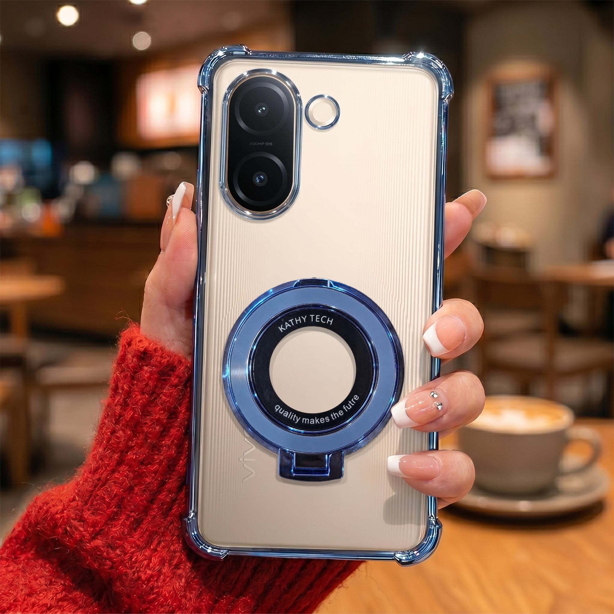 Vivo V60e 5G Original Luxury Magnifier Ring Stand Shockproof Airbags Corner Case