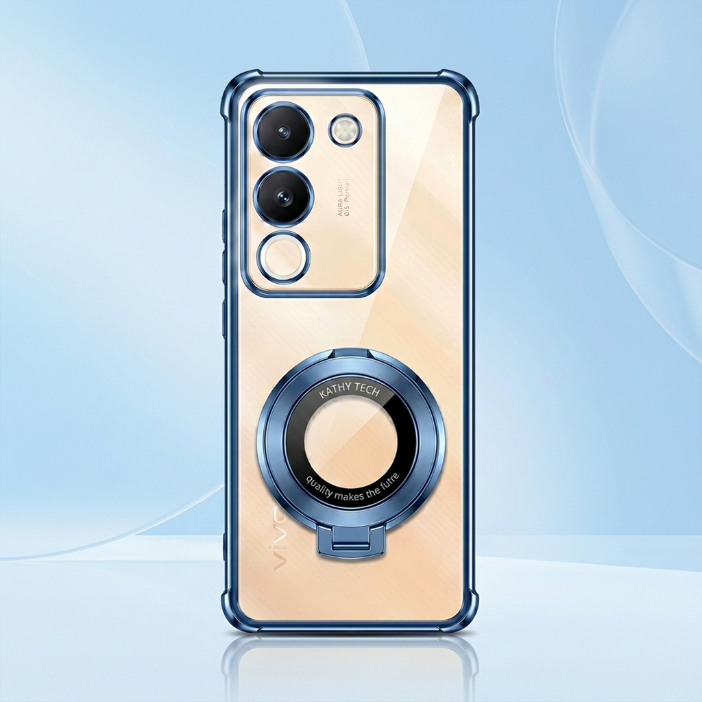 Vivo Y200 5G Original Luxury Magnifier Ring Stand Shockproof Airbags Corner Case