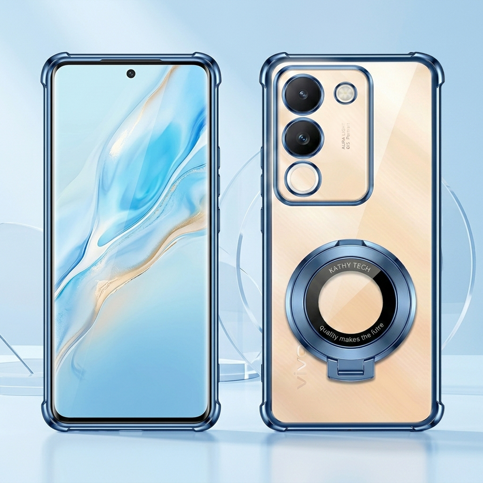 Vivo Y200 5G Original Luxury Magnifier Ring Stand Shockproof Airbags Corner Case