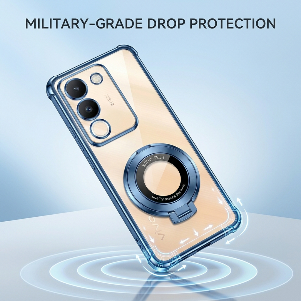 Vivo Y200 5G Original Luxury Magnifier Ring Stand Shockproof Airbags Corner Case