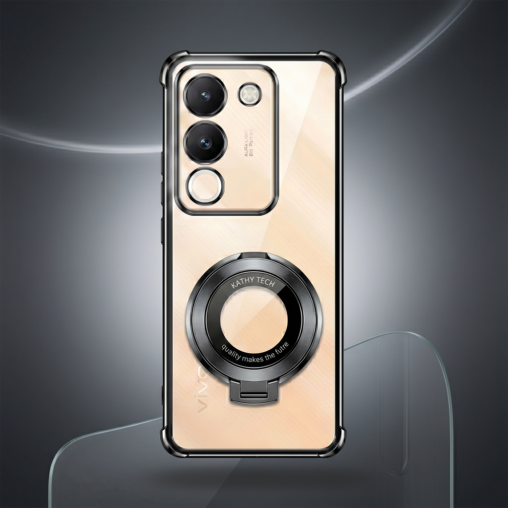 Vivo Y200 5G Original Luxury Magnifier Ring Stand Shockproof Airbags Corner Case