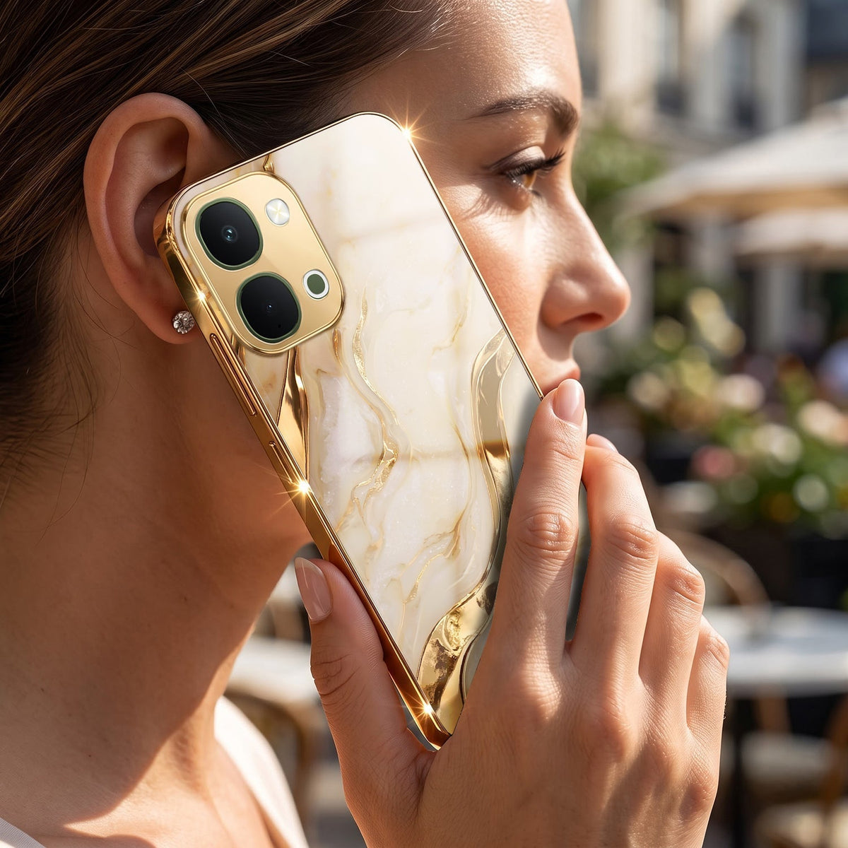 Vivo Y51 Pro 5G Marvel Texture Gold Electroplated Glass Phone Back Case