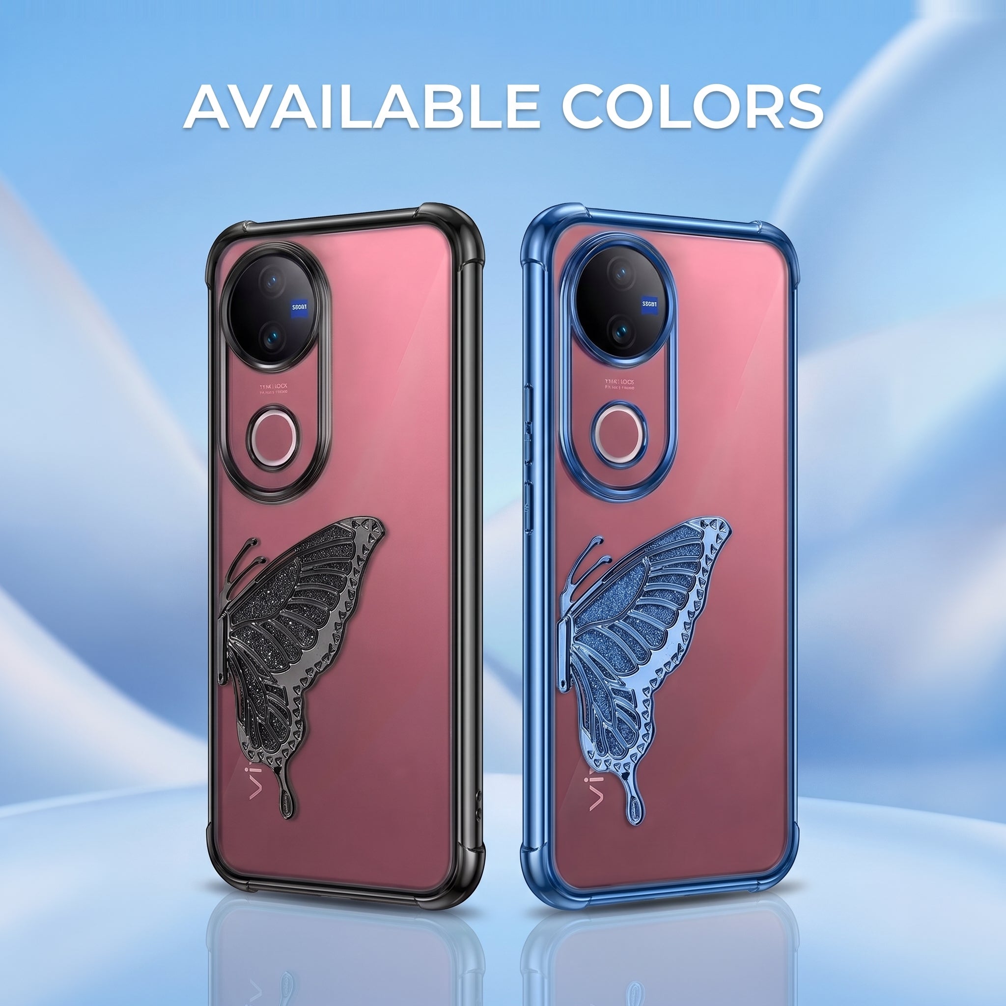 Vivo V50 5G Premium Butterfly Glitter Stand Transparent Shockproof Airbag Phone Case