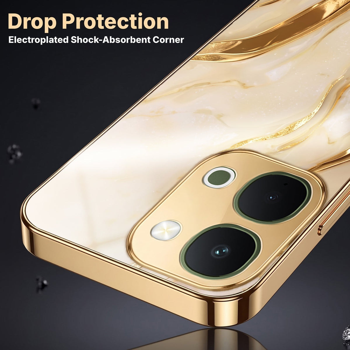 Vivo Y51 Pro 5G Marvel Texture Gold Electroplated Glass Phone Back Case