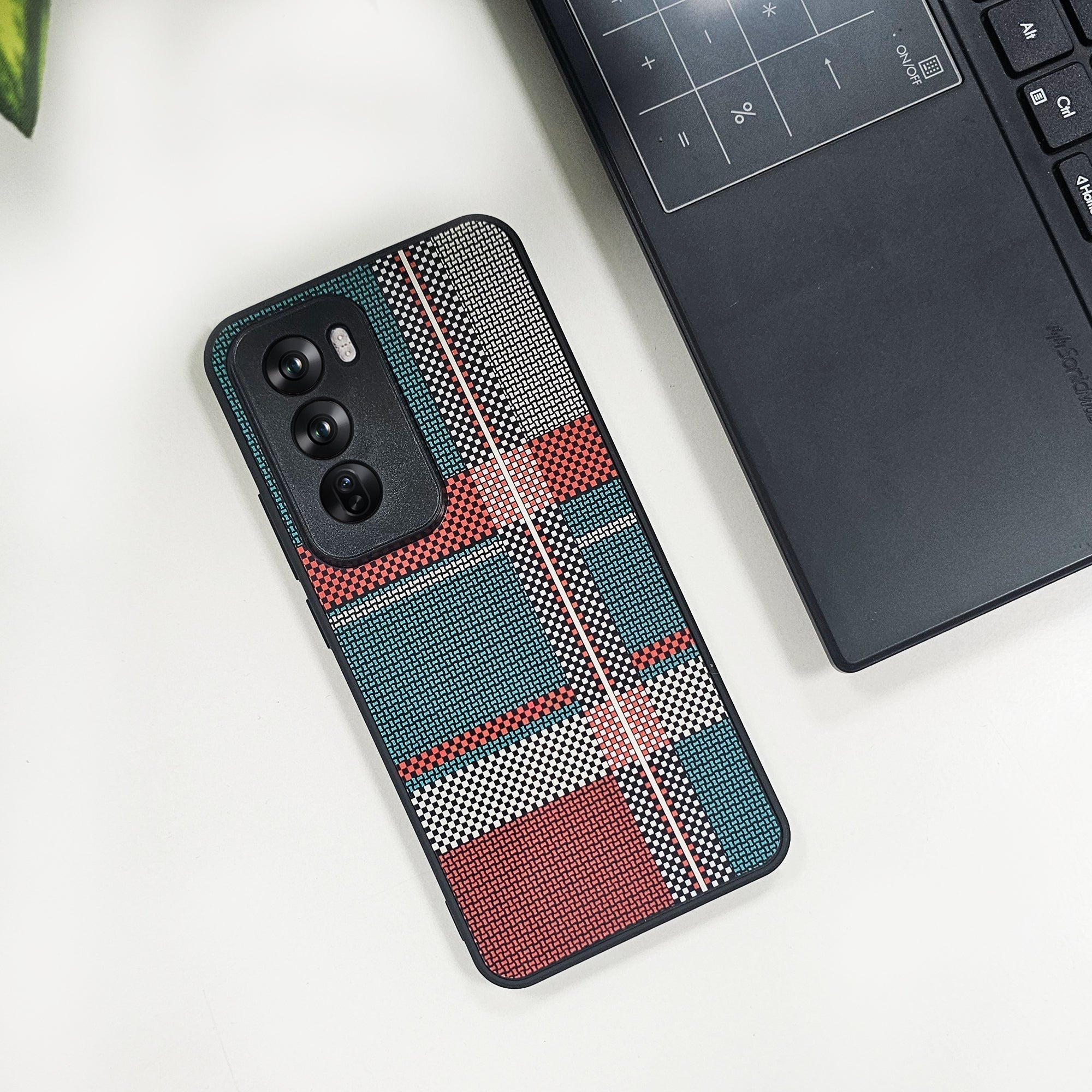 Oppo Reno12 5G Luxury Grid Pattern Glass Back Shockproof Case